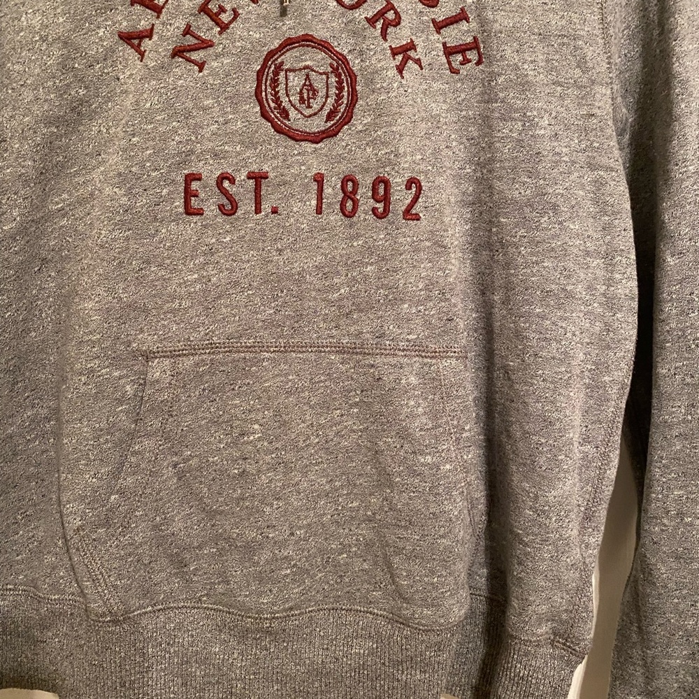Abercrombie & Fitch Gray Hoodie with Red Logo on Front Shirt, Long Sleeve Size M - Picture 4 of 7